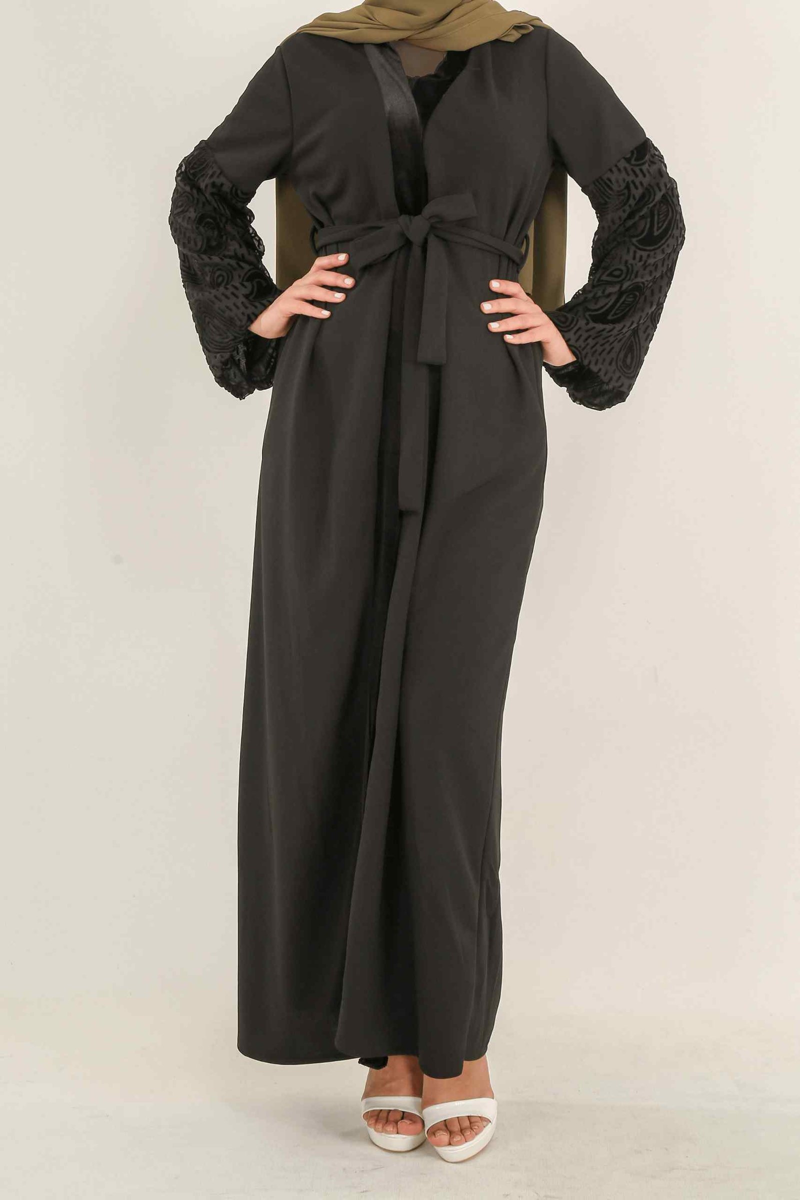 Open abaya with on sale belt